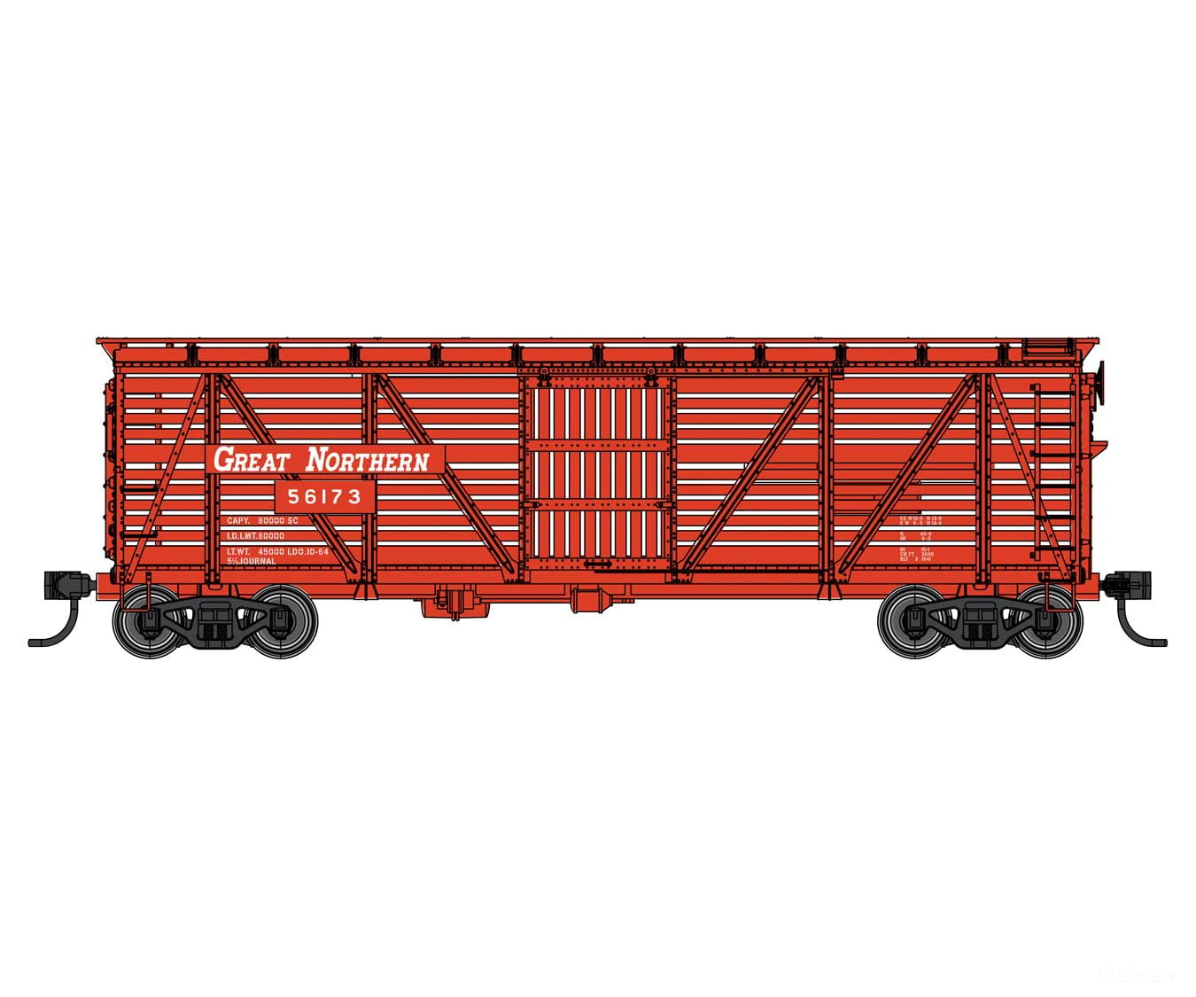 Walthers HO 910-41514 40’ Wood Stock Car with Dreadnaught ends - Great Northern #56173 - Freight Cars