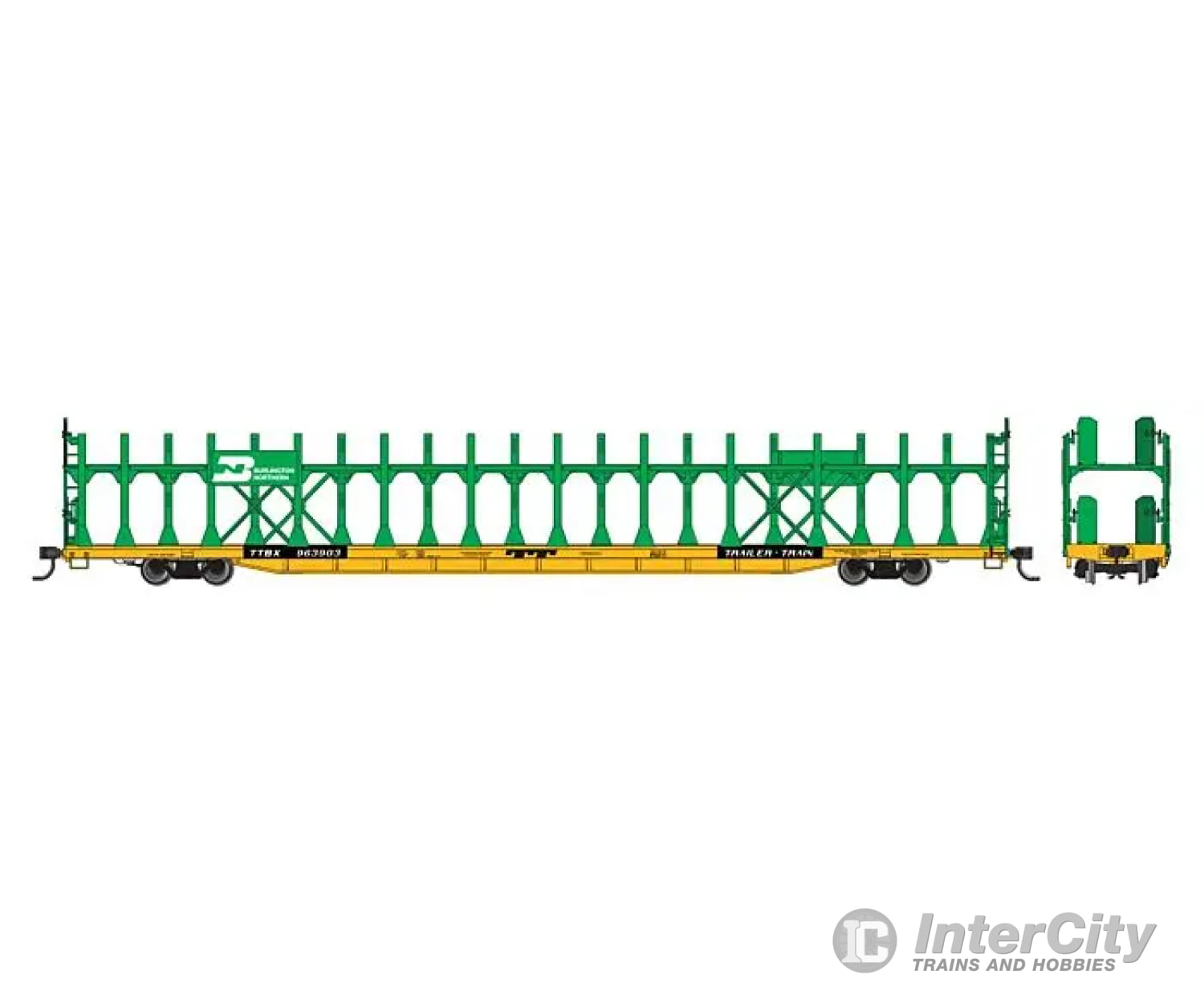 Walthers Ho 910-8029 89’ Flatcar W/Bi-Level Open Auto Rack - Ready To Run Burlington Northern