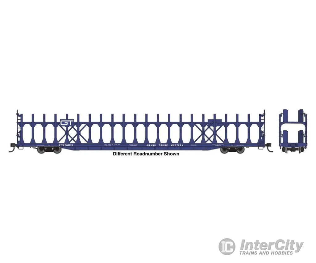 Walthers Ho 910-8036 89’ Flatcar W/Bi-Level Open Auto Rack - Ready To Run Grand Trunk Western