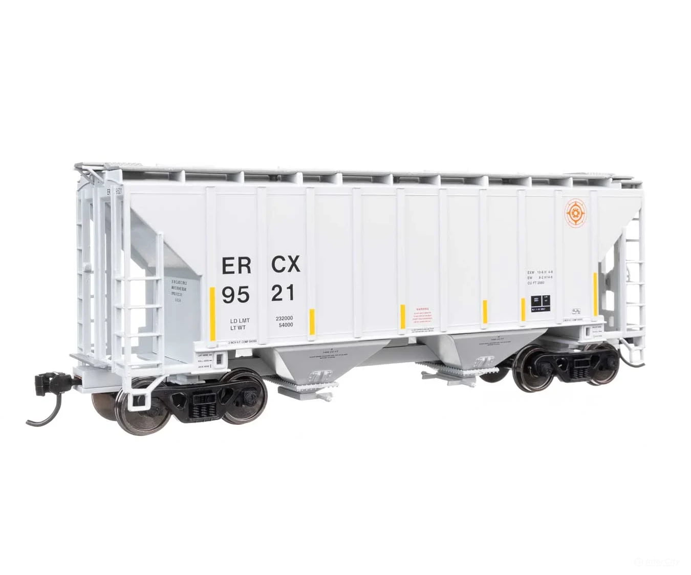 Walthers HO 910-8510 37’ 2980 Cubic-Foot 2-Bay Covered Hopper - Ready to Run - ERCX #9521 - Freight Cars