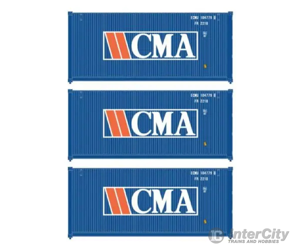 Walthers HO 949-18050 20’ Fully Corrugated Container - 3-Pack - CMA (Older Version) Freight Cars