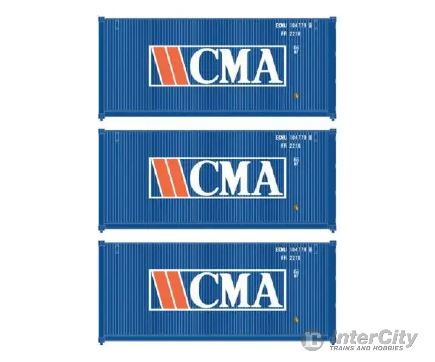 Walthers HO 949-18050 20’ Fully Corrugated Container - 3-Pack - CMA (Older Version) Freight Cars