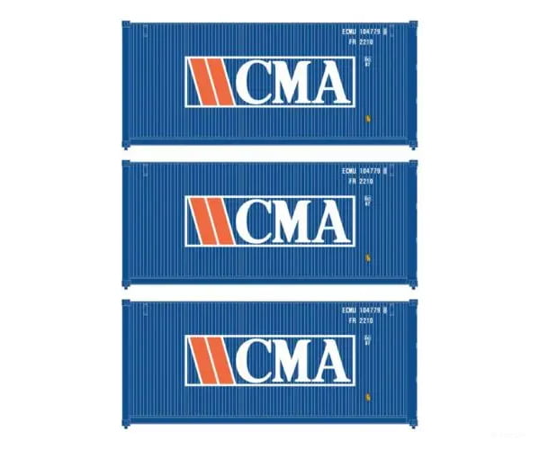Walthers HO 949-18050 20’ Fully Corrugated Container - 3-Pack - CMA (Older Version) Freight Cars