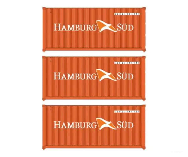 Walthers HO 949-18052 20’ Fully Corrugated Container - 3-Pack - Hamburg Sud Freight Cars