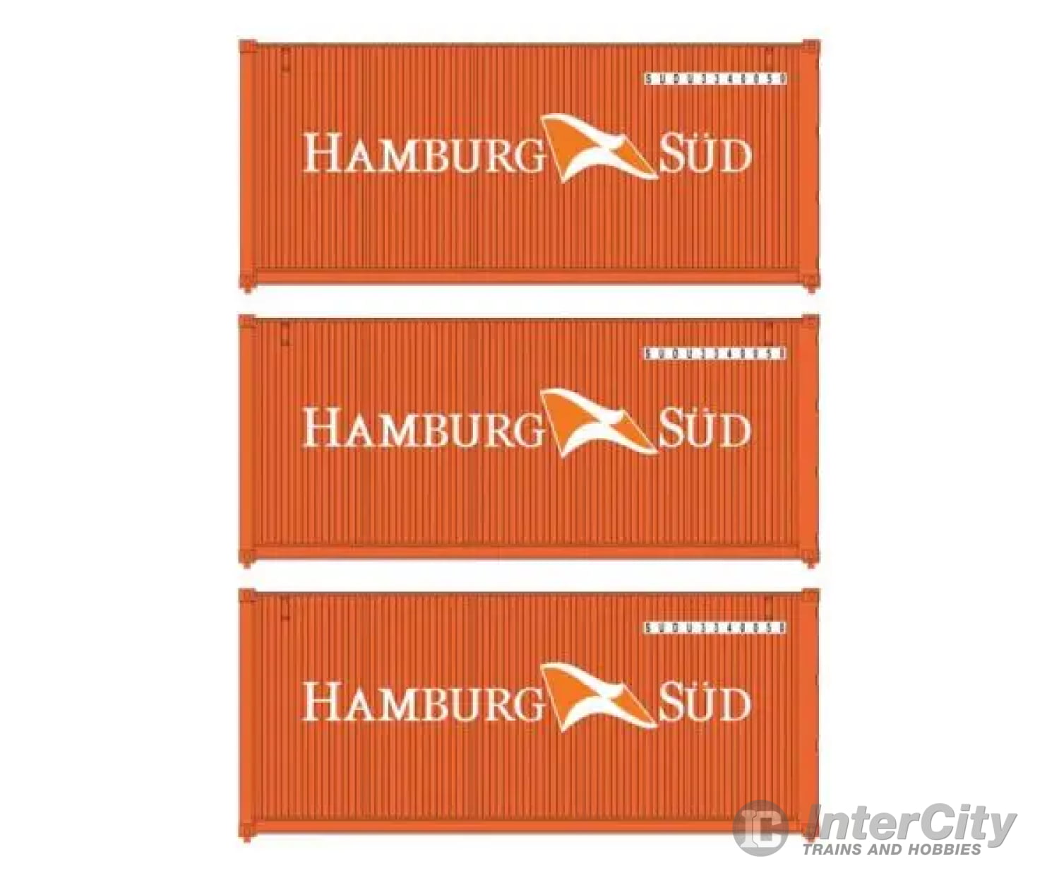 Walthers HO 949-18052 20’ Fully Corrugated Container - 3-Pack - Hamburg Sud Freight Cars