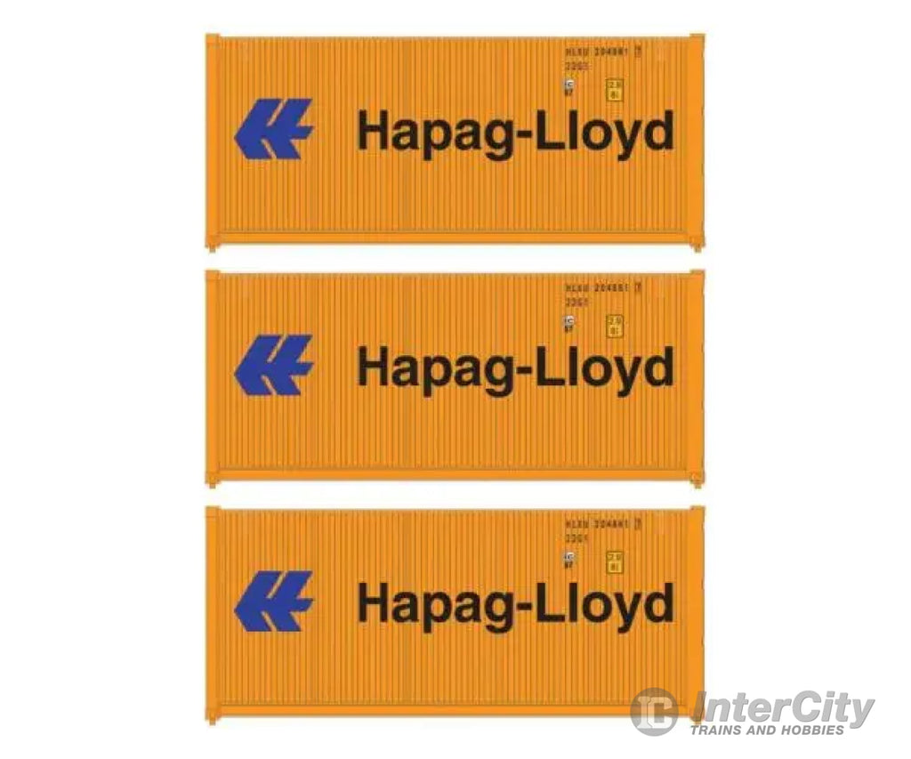 Walthers HO 949-18053 20’ Fully Corrugated Container - 3-Pack - Hapag-Lloyd Freight Cars