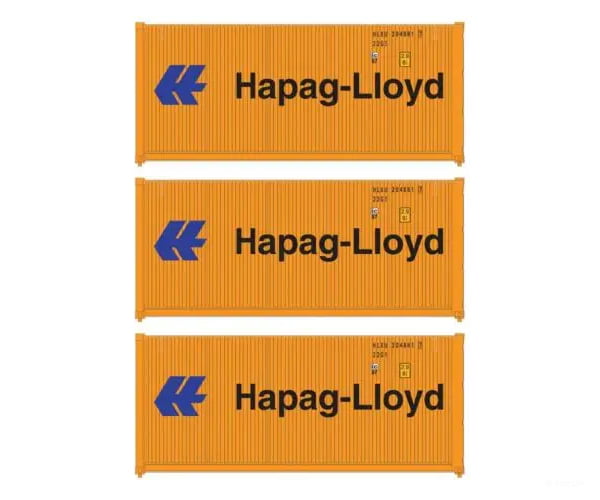 Walthers HO 949-18053 20’ Fully Corrugated Container - 3-Pack - Hapag-Lloyd Freight Cars