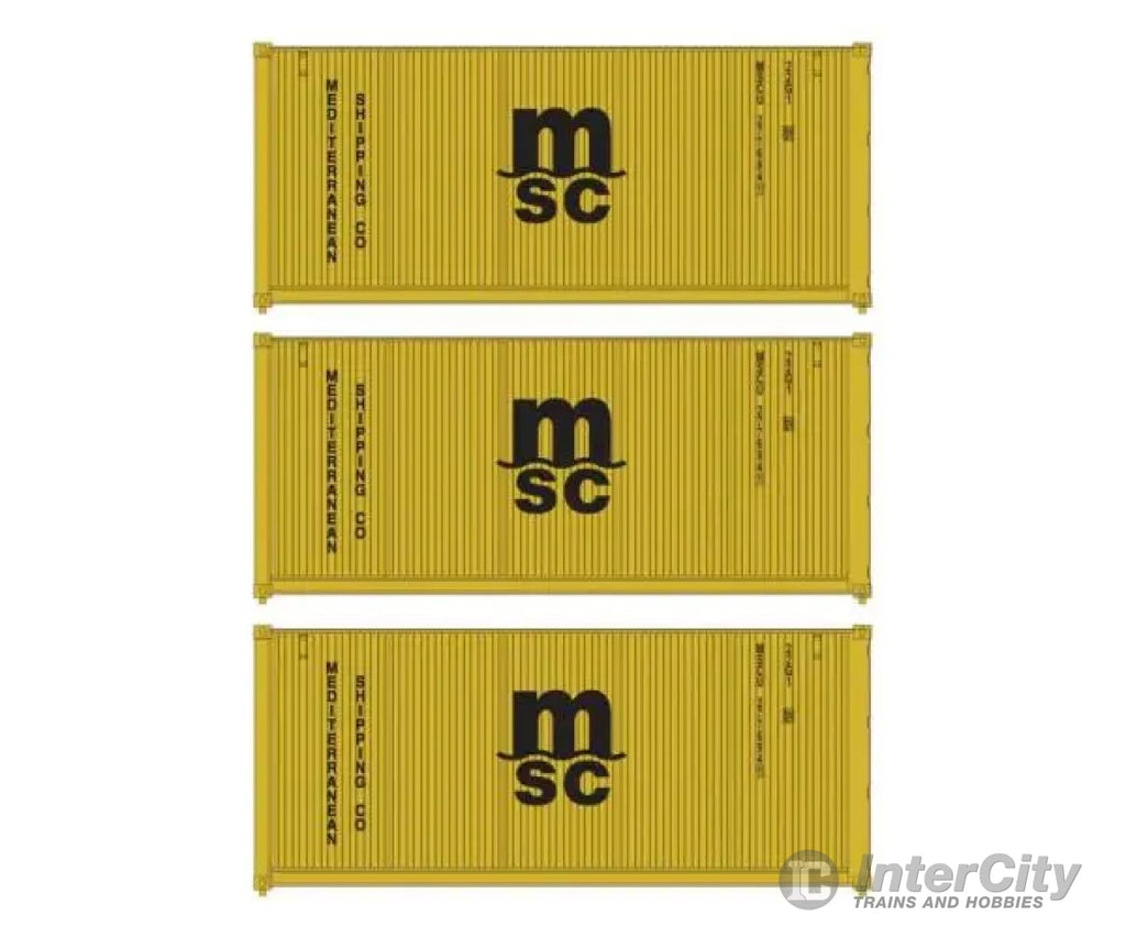 Walthers HO 949-18054 20’ Fully Corrugated Container - 3-Pack - Mediterranean Shipping Co. Freight Cars