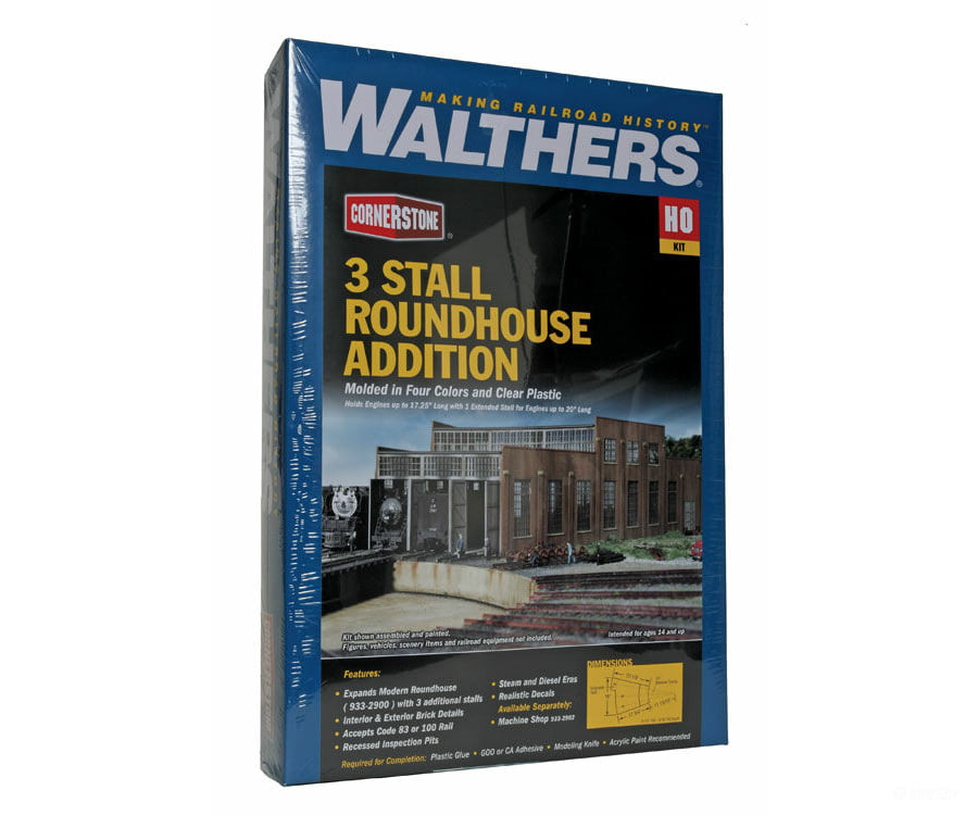 Walthers Cornerstone 2901 3-Stall Modern Roundhouse Addition -- Kit - 16 X 20-1/8 5-1/2 40.6 51.1