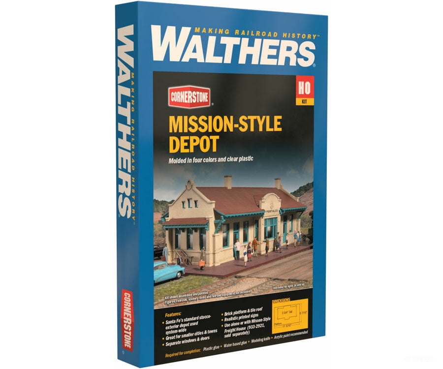 Walthers Cornerstone 2920 Mission-Style Depot -- Kit - 11-5/16 X 6-7/16 3-3/4’ 28.7 16.3 9.5Cm