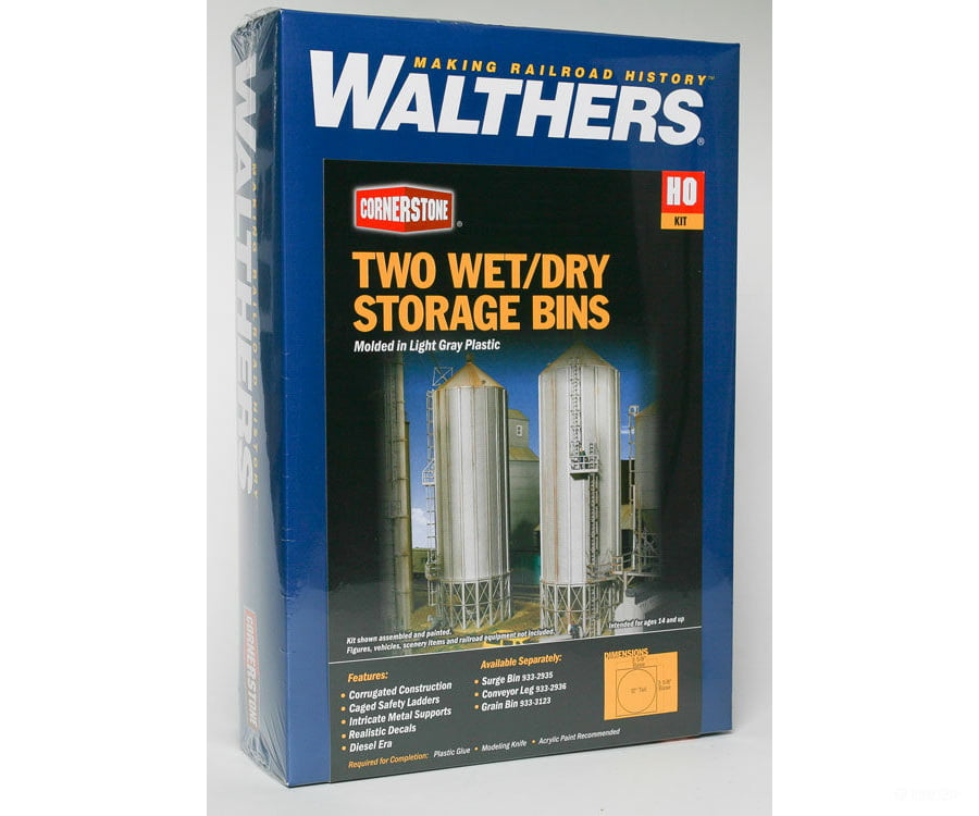 Walthers Cornerstone 2937 Wet-Dry Grain Storage Bin 2-Pack -- Kit - Each: 3-5/8 X 12’ 8.6 30.5Cm