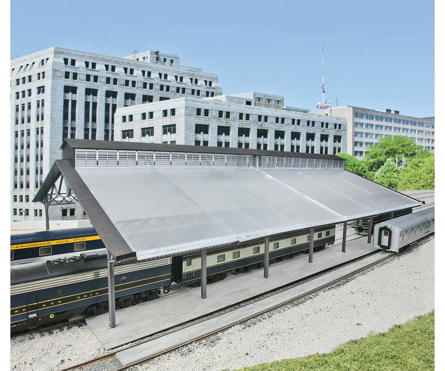 Walthers Cornerstone 2984 Train Shed With Clear Roof -- Kit: 22-3/8 X 11-9/16 6-1/4’ 56.8 29.3