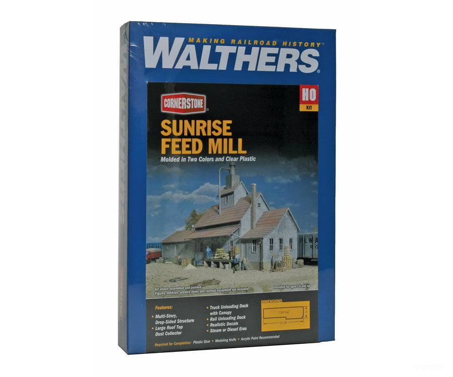 Walthers Cornerstone 3061 Sunrise Feed Mill -- Kit - 15-1/8 X 4 7-3/4’ 37.8 10 19.3Cm Structures