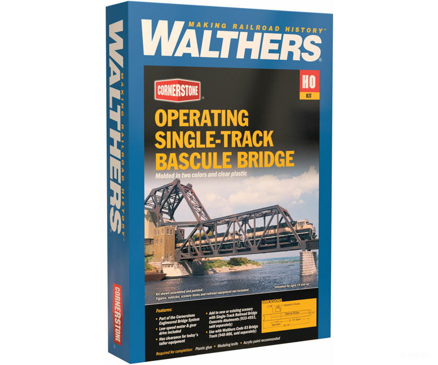 Walthers Cornerstone 3070 Operating Single-Track Railroad Bascule Bridge -- Kit - 33-1/2 X 3 11’
