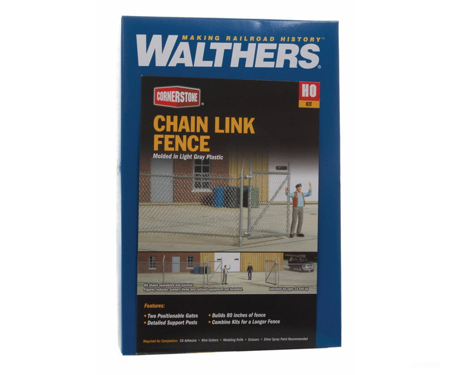 Walthers Cornerstone 3125 Chain-Link Fence - Kit Up To 2 Gates -- Scale Length: Approximately 80