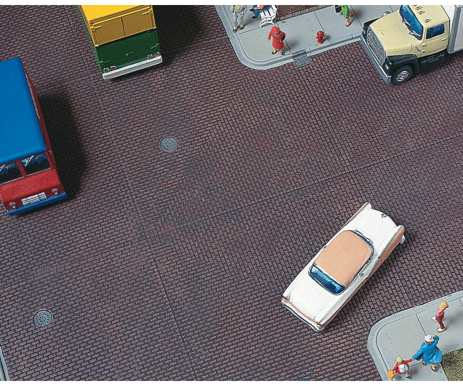 Walthers Cornerstone 3156 Brick Street System -- Straight Sections Pkg(10) With Accessories Roads &