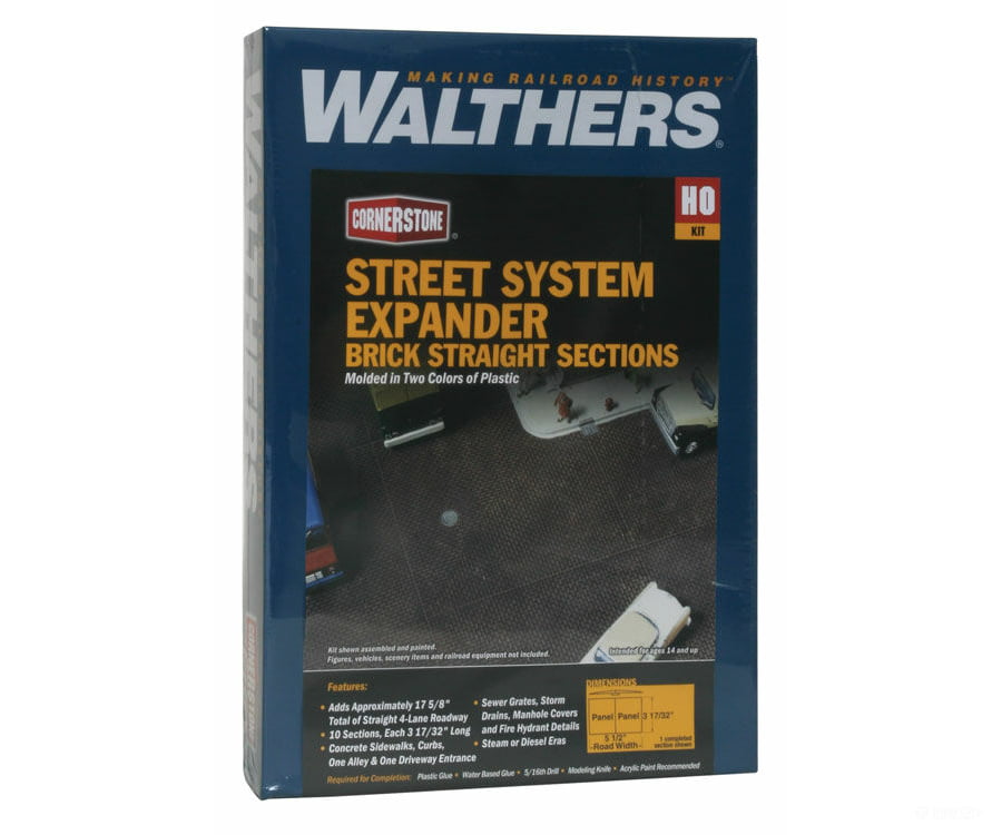 Walthers Cornerstone 3156 Brick Street System -- Straight Sections Pkg(10) With Accessories Roads &