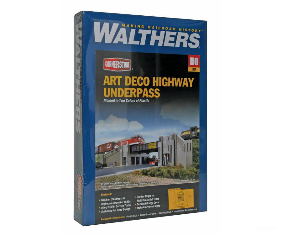 Walthers Cornerstone 3190 Art Deco Highway Underpass -- Kit - 13-7/8 X 11 6’ 35.2 27.9 15.2Cm