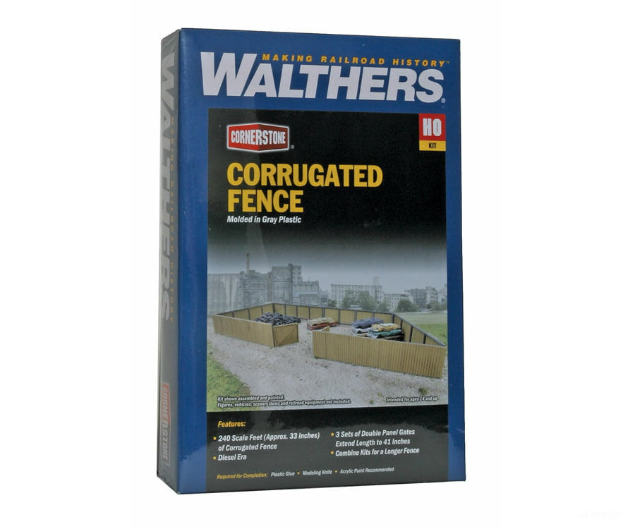 Walthers Cornerstone 3632 Corrugated Fence -- Kit - Scale Feet: 240’ 73.2M; Height: 1-1/4’