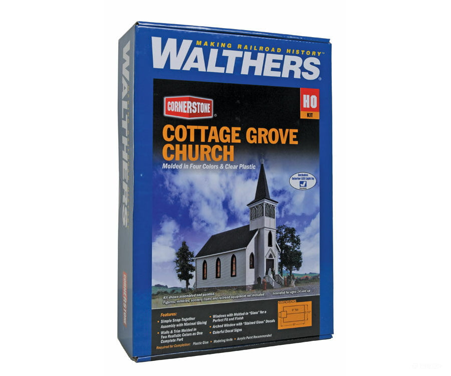 Walthers Cornerstone 3655 Cottage Grove Church -- Kit - 7 X 3-1/2 8’ 17.8 8.9 20.3Cm Structures