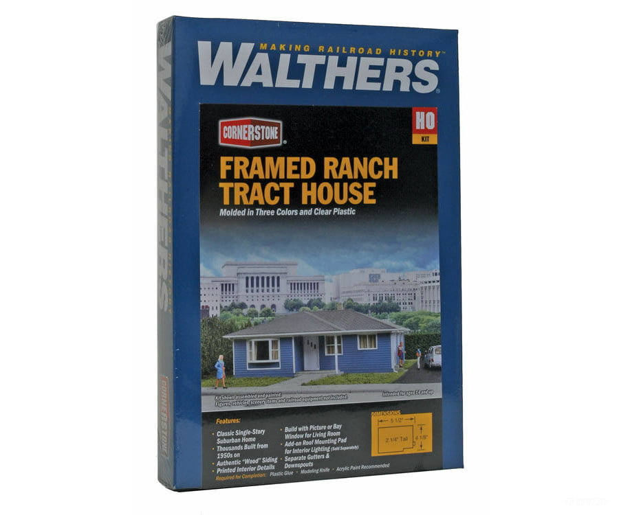 Walthers Cornerstone 3775 Framed Ranch Tract House -- Kit - 5-1/2 X 4-1/8 2-1/4’ 13.9 10.4 5.7Cm