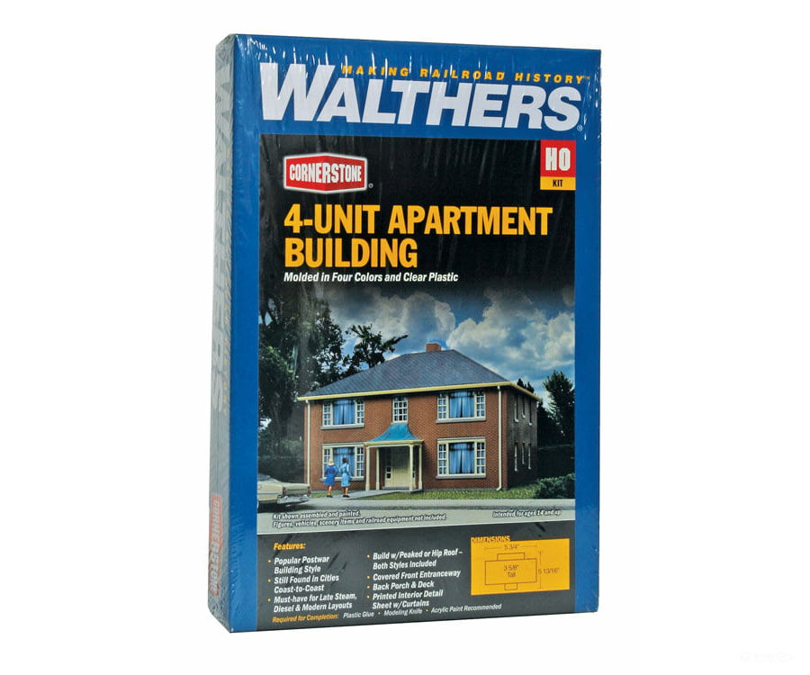 Walthers Cornerstone 3781 Four-Unit Brick Apartment Building -- Kit - 5-3/4 X 5-13/16 3-5/8’ 14.6