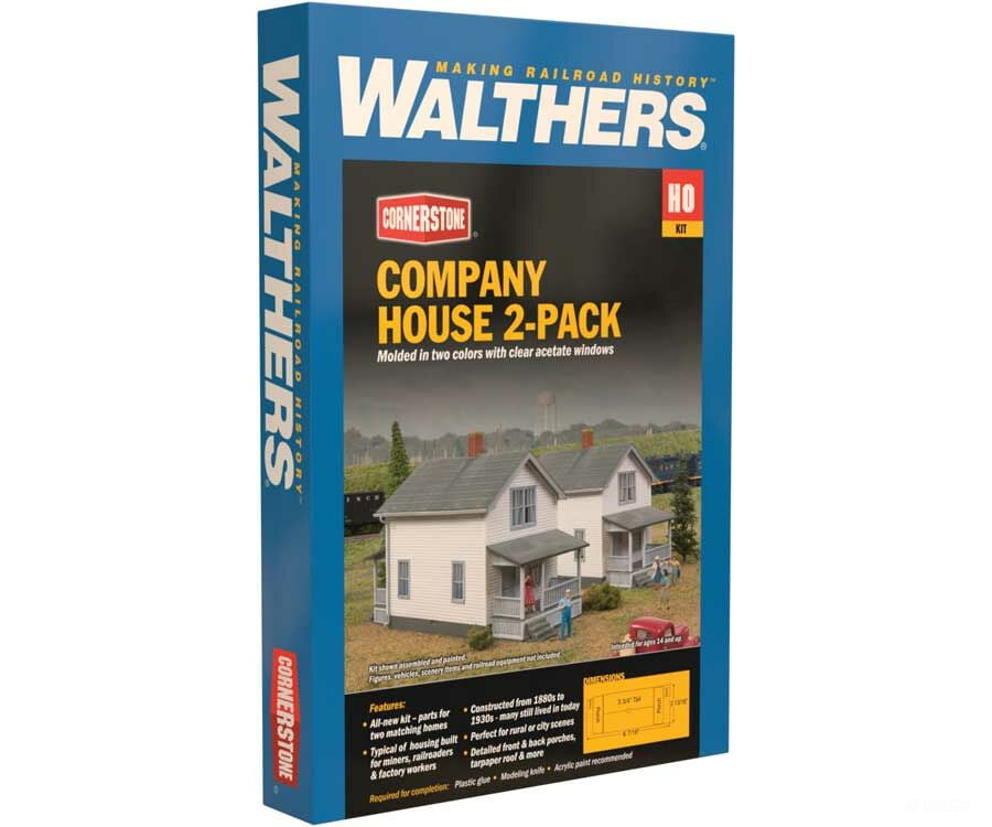 Walthers Cornerstone 3790 Company House Pkg(2) -- Kit - Each: 6-7/16 X 2-13/16 3-3/4’ 16.3 7.1
