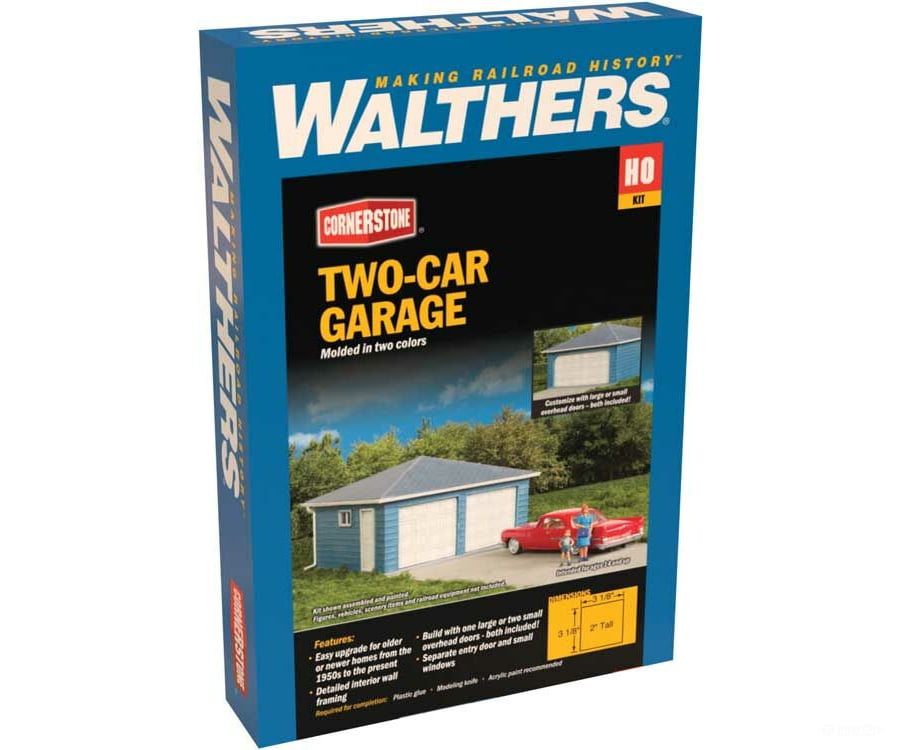 Walthers Cornerstone 3793 Two-Car Garage -- Kit - 3-1/8 X 2’ 7.9 5Cm Over Eaves Structures