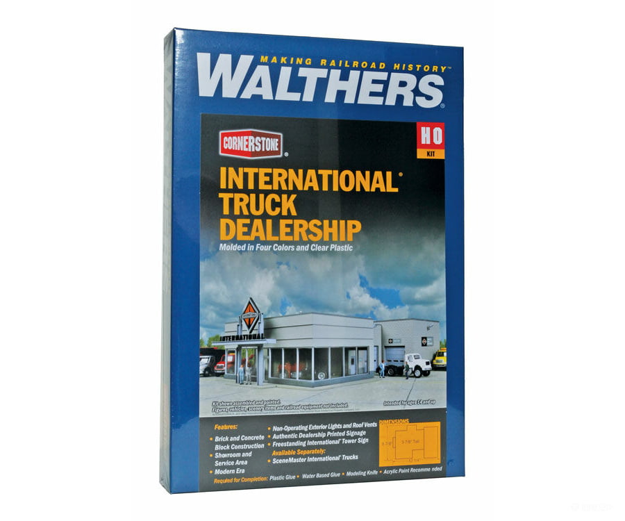 Walthers Cornerstone 4025 International Truck Dealership -- Kit - 8-7/8 X 12-1/4 3-7/8’ 22 31.1