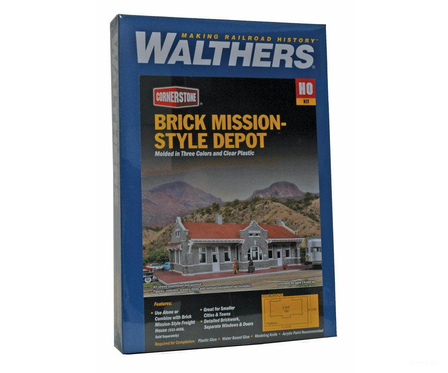 Walthers Cornerstone 4055 Brick Mission-Style Santa Fe Depot -- Kit - 11-5/16 X 6-7/16 3-3/4’