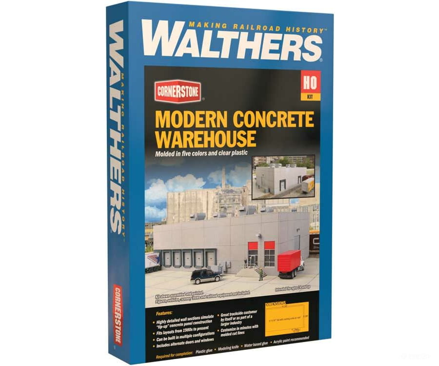 Walthers Cornerstone 4067 Modern Concrete Warehouse -- Kit - 16-5/8 X 9-1/8 5-11/16’ 42.2 23.1