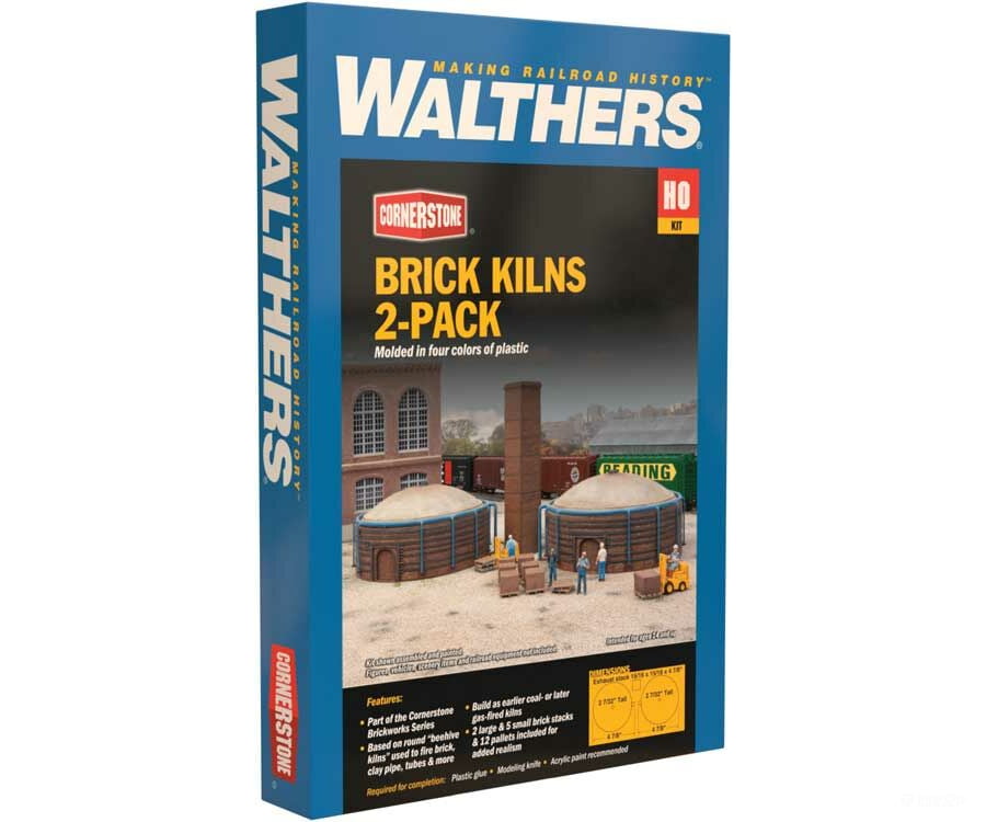 Walthers Cornerstone 4100 Brick Kilns 2-Pack -- Kit - Each 4-7/8 X 2-7/32’ 12.4 5.6Cm Structures