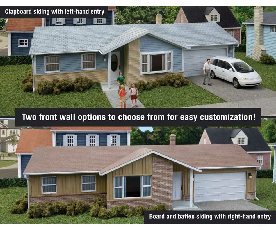 Walthers Cornerstone 4155 Ranch House With Attached 2-Car Garage -- Kit - 7-3/4 X 4-3/16 2-3/8’