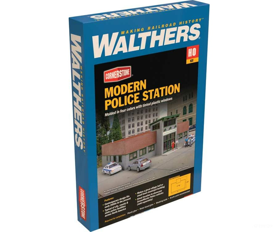 Walthers Cornerstone 4201 Modern Police Station -- Kit - 8 X 7-5/8 3’ 20.3 19.3 7.6Cm Structures