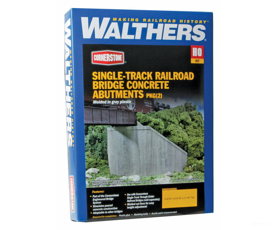 Walthers Cornerstone 4551 Single-Track Railroad Bridge Concrete Abutments Pkg(2) -- Kit - 4-9/16 X
