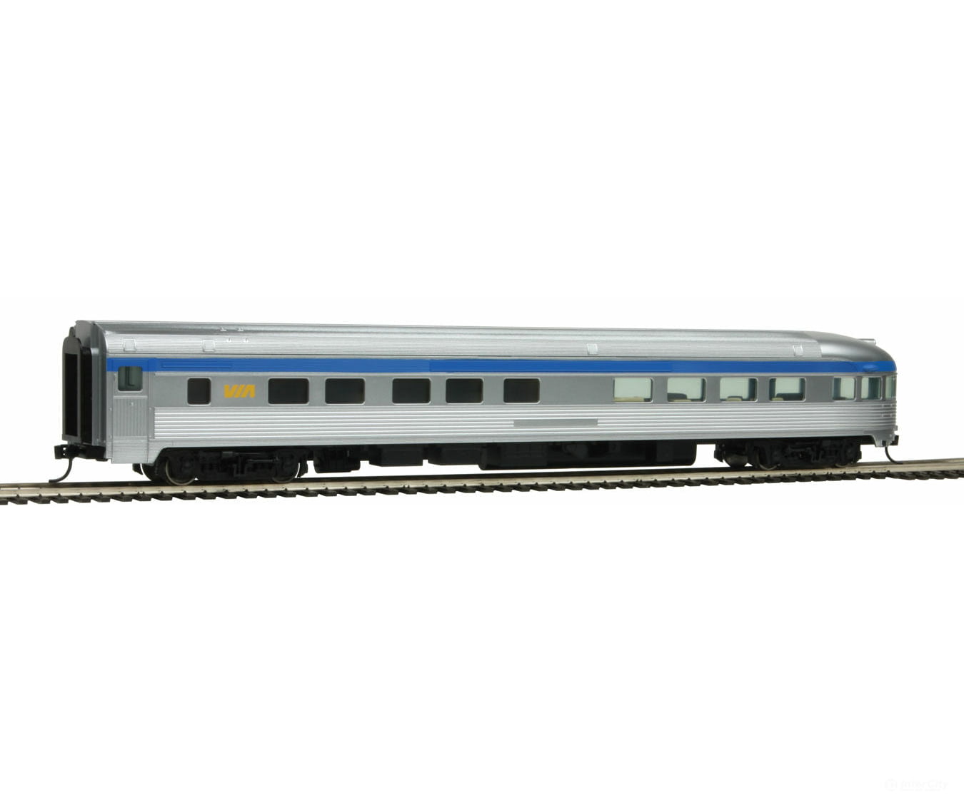 Walthers Mainline 30359 85 Budd Observation - Ready To Run -- Via Rail Canada (Silver Blue Yellow)