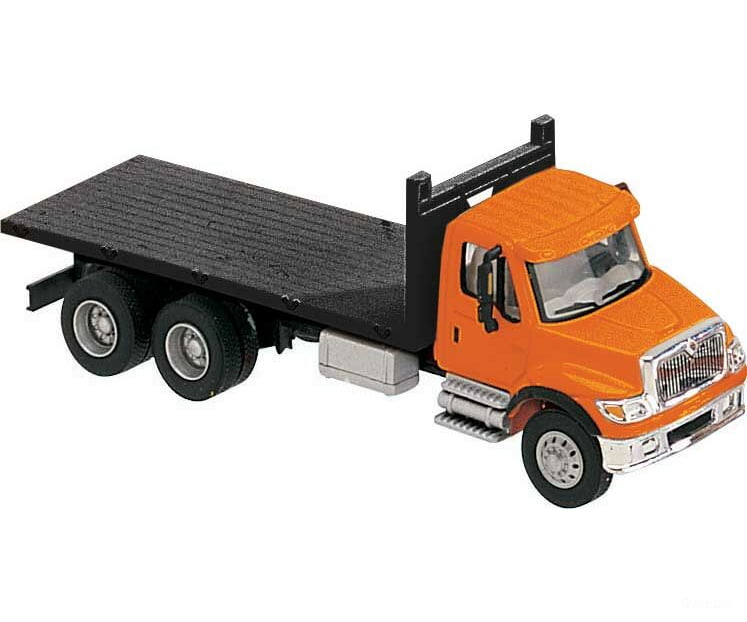 Walthers Scenemaster 11651 International(R) 7600 3-Axle Flatbed Truck - Assembled -- Orange Cab