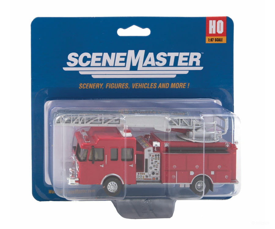 Walthers Scenemaster 13801 Heavy-Duty Fire Department Ladder Truck - Assembled -- Red Cars & Trucks