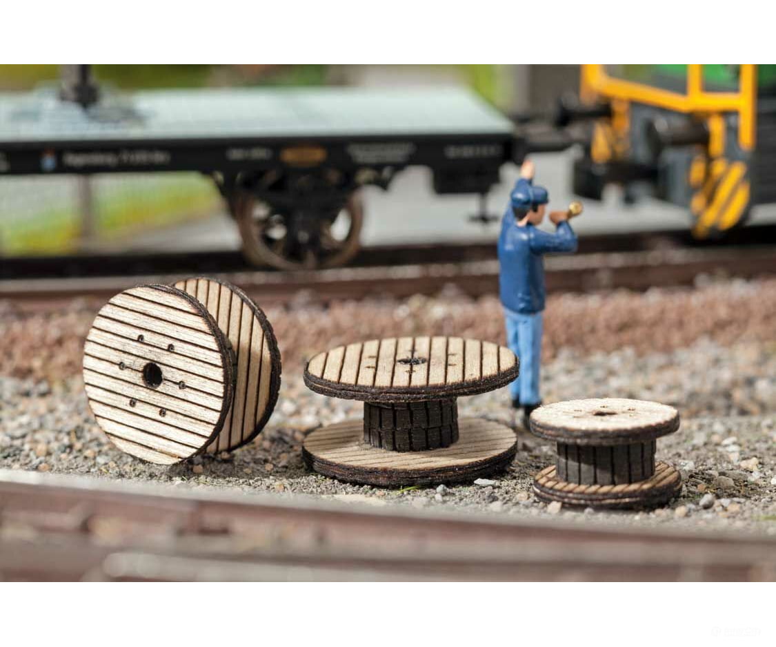 Walthers Scenemaster 4155 Cable Reels -- Laser-Cut Wood Kit Scenery Details