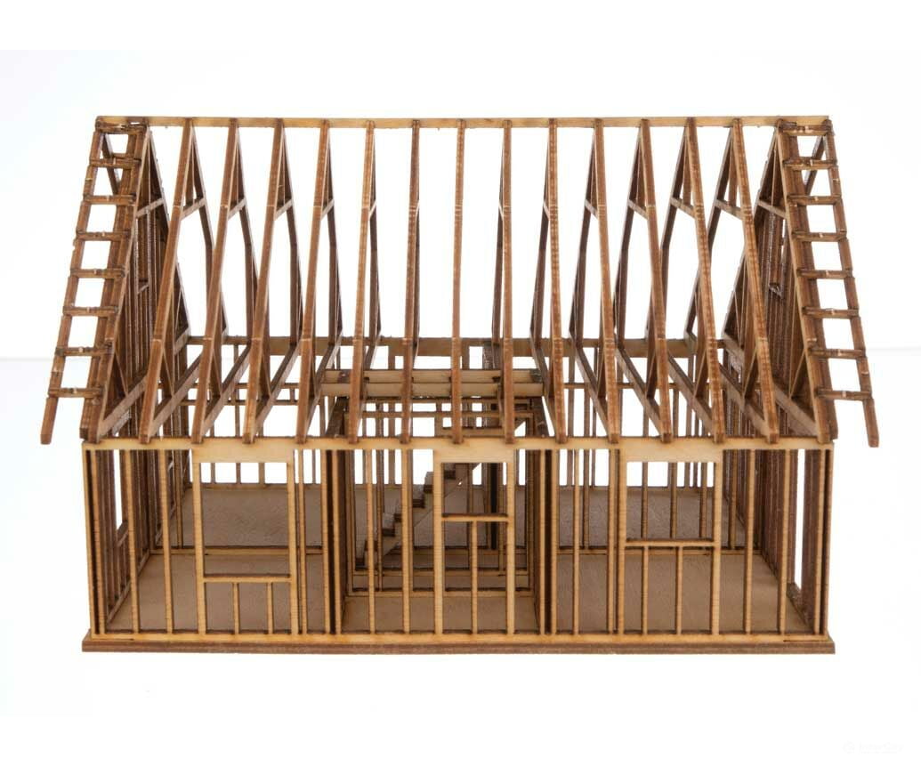 Walthers Scenemaster 4157 House Under Construction -- Kit - 3-13/32 X 4-13/32 2-25/32’ 8.6 11.1