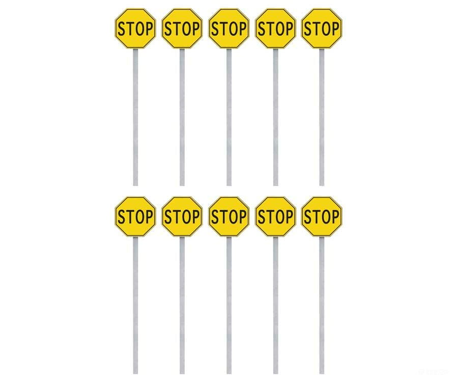 Walthers Scenemaster 4211 Stop Signs Pkg(10) -- 1924-1954 (Yellow Black) Scenery Details