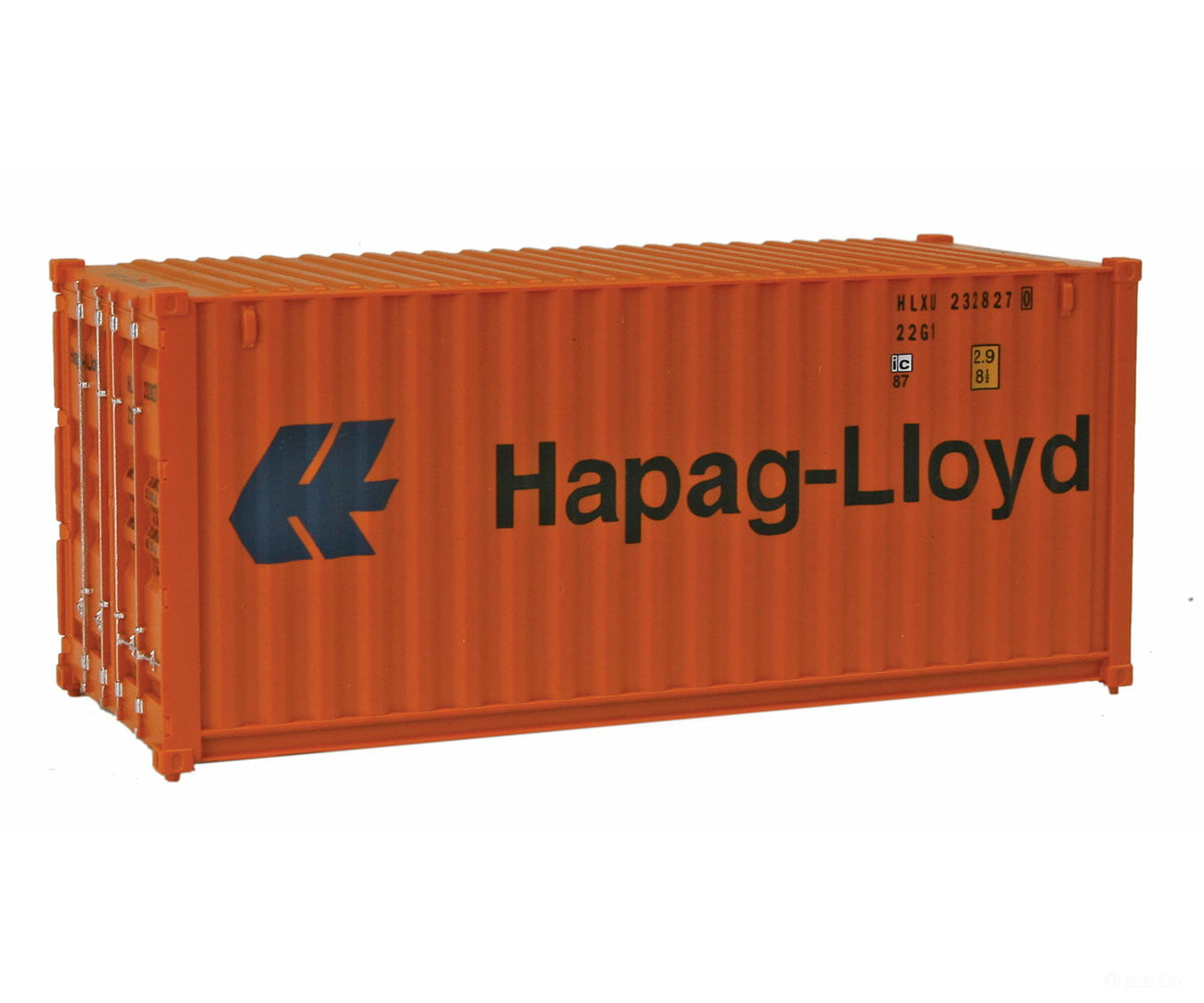 Walthers Scenemaster 8055 20’ Corrugated Container - Assembled -- Hapag-Lloyd (Orange Blue)