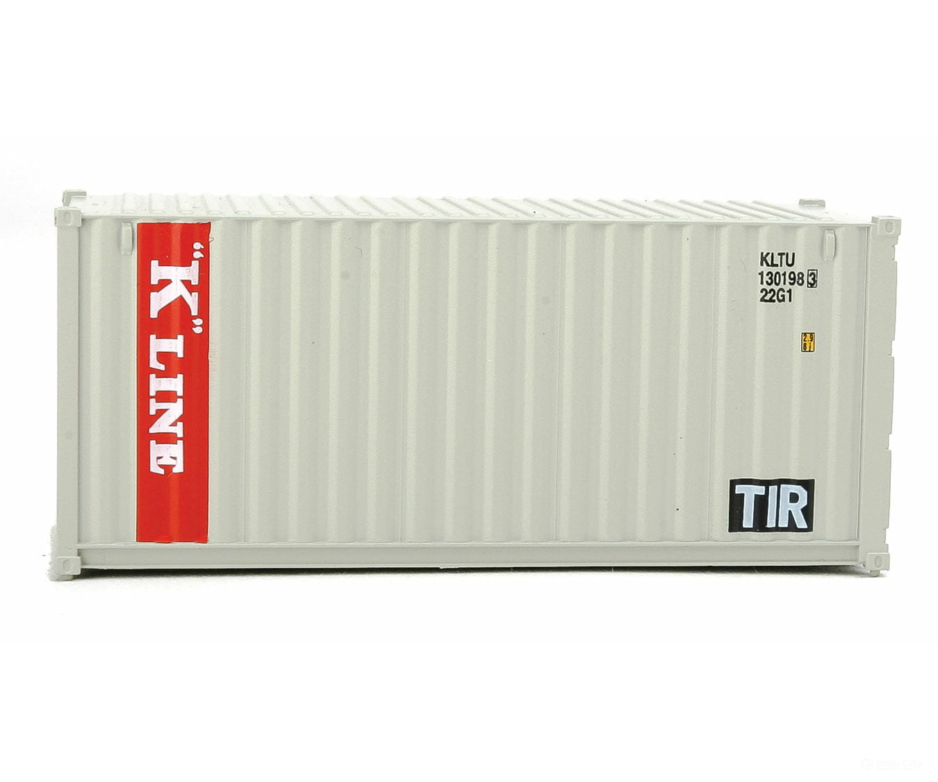 Walthers Scenemaster 8065 20’ Corrugated Container - Assembled -- K-Line (Gray Red White) Freight