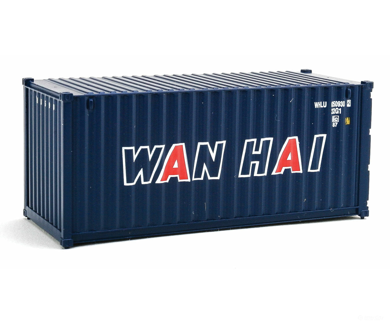 Walthers Scenemaster 8066 20’ Corrugated Container - Assembled -- Wan Hai (Blue White Red A