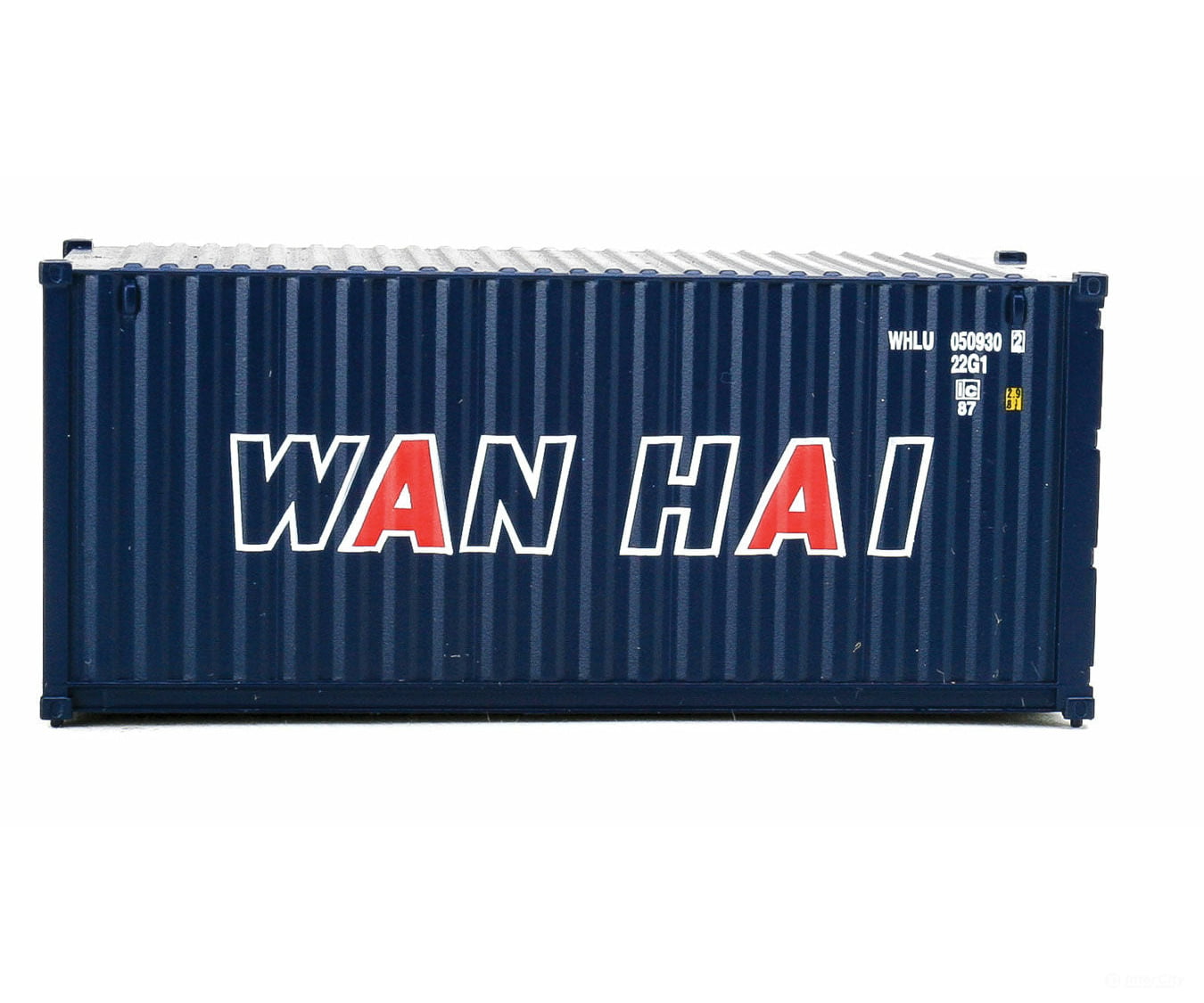 Walthers Scenemaster 8066 20’ Corrugated Container - Assembled -- Wan Hai (Blue White Red A