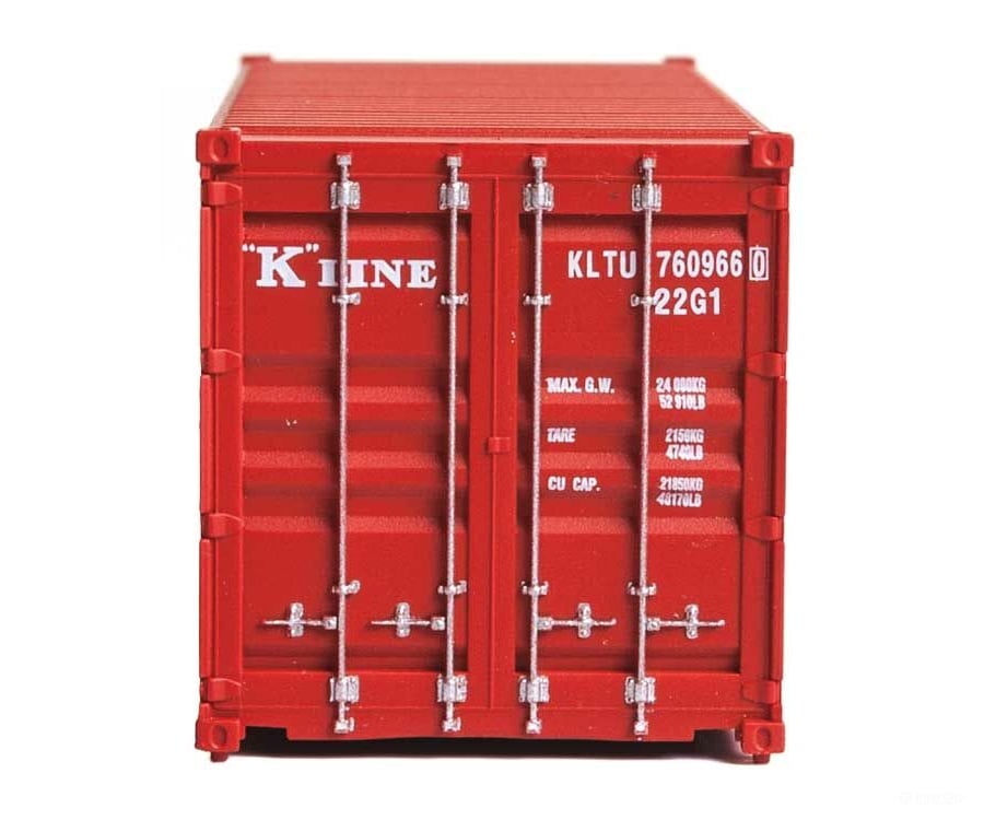 Walthers Scenemaster 8073 20’ Corrugated Container - Assembled -- K-Line (Red White) Freight