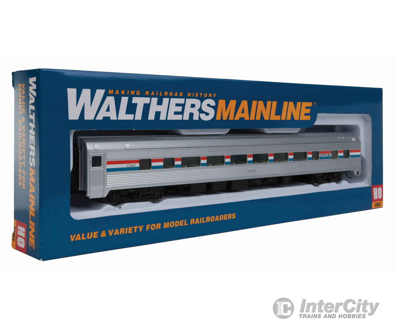 Walthers Mainline 30001 85 Budd Large-Window Coach - Ready To Run -- Amtrak (Phase Iii; Silver Equal