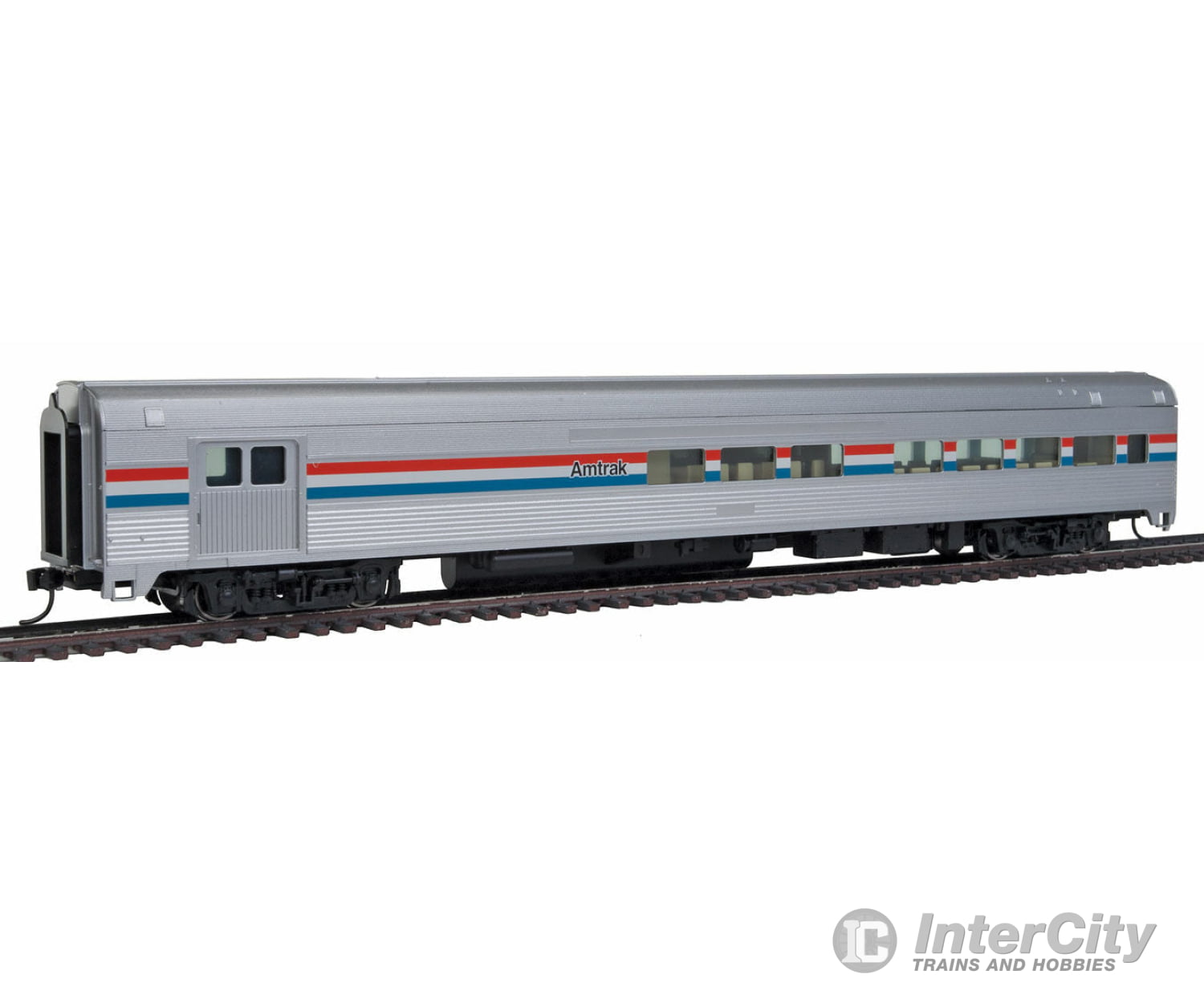 Walthers Mainline 30051 85 Budd Baggage-Lounge - Ready To Run -- Amtrak (Phase Iii; Silver Equal Red