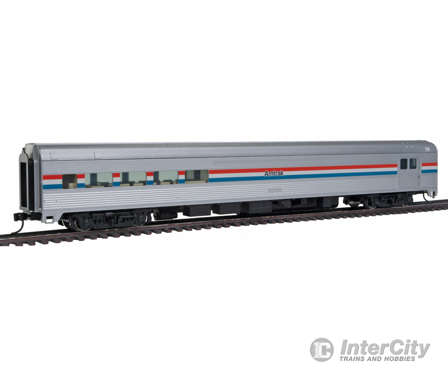 Walthers Mainline 30051 85 Budd Baggage-Lounge - Ready To Run -- Amtrak (Phase Iii; Silver Equal Red