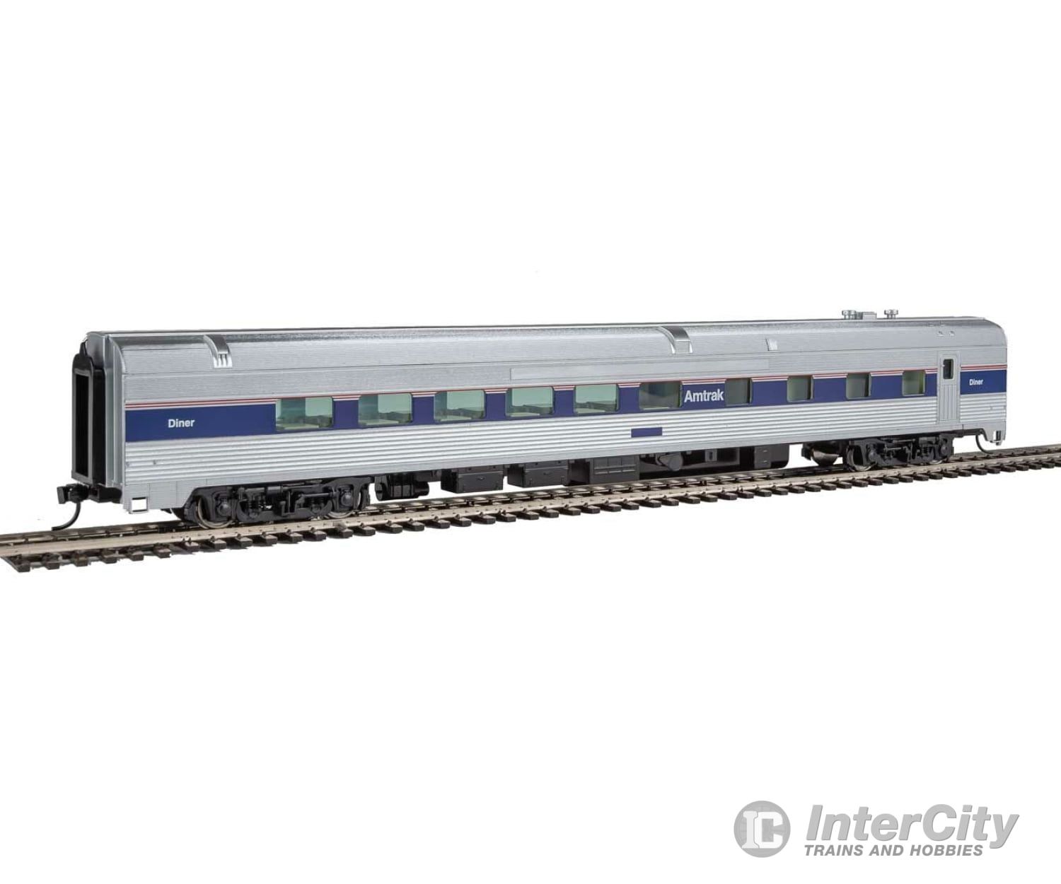 Walthers Mainline 30163 85 Budd Diner - Ready To Run -- Amtrak(R) (Phase Iv; Silver Wide Blue Thin